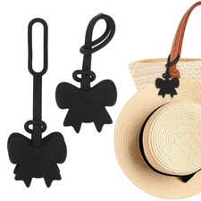 2-Pack Magnetic Hat Clip for Travel on Bag, Silicone Bow Hat Holder, Black