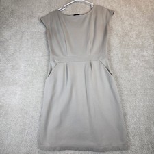 Quince Ultra-Stretch Ponte Cap Sleeve Dress Ecru Tan Sheath Pockets Size M