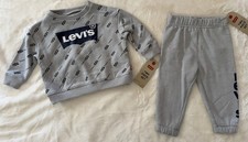 LEVI  S Baby Boy's Fleece Crew and Joggers Outfit, 2-Piece Set