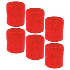 6pcs Sweatbands Sports Wristband for Men & Women, Red, Cotton