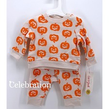 Cat Jack Baby Halloween Pumpkin Sweatshirt and Joggers Set 0-3M Orange Cream