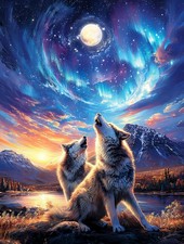 Wolf Diamond Art Kits for Adults - 5D Wolf Moon Diamond Painting Kits for Adults