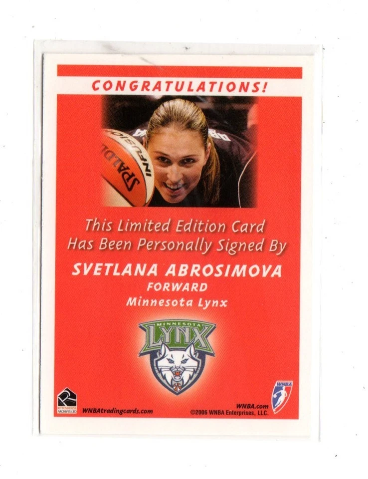 Rittenhouse WNBA 2006 Svetlana Abrosimova Autograph Minnesota Lynx - Image 2 of 2