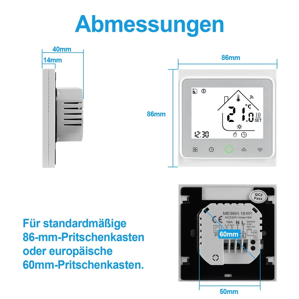 WiFi Wandthermostat Heizung Smart Fußbodenheizung WLAN Raumthermostat Digital DE - Bild 2 von 4