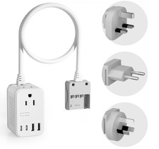 220V to 110V Voltage Converter Travel Adapter w/ USB-C, AC, EU UK AU Plug