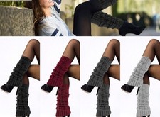 Women Leg Warmers Crochet Knit Ribbed Knee High Solid Winter Boot Wool Long Sock