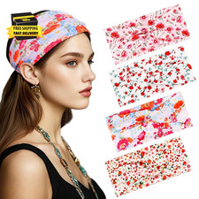 Boho Headbands for Women 4 PCS No Slip Headscarf Wide Knotted Head Bandanas Yoga