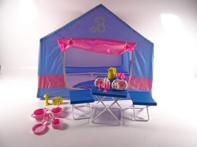 Vintage Barbie Camping-Spielset Zelt Zubehör Mattel 1989 wie abgebildet (19976)