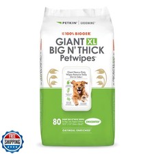 Petkin Giant XL Big N  Thick PetWipes - 80 Wipes - Unscented - Pet Wipes for