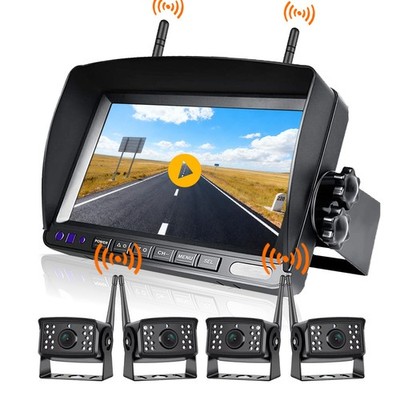 Wireless RV 4x 1080P Rear Side View Camera + 7'' Monitor DVR Kit Truck Trailer