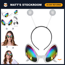 Silver Alien Headband Glasses Set - Adult Martian Antenna Costume Accessories