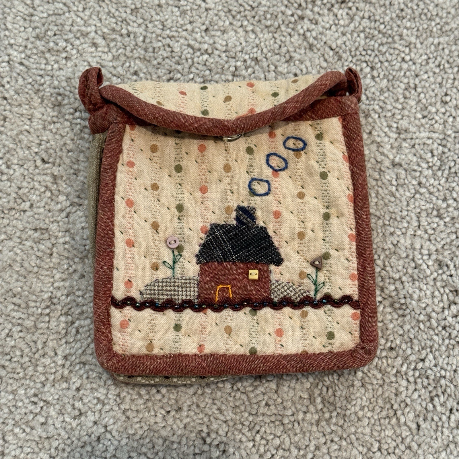 Handmade Quilted Patchwork House Design Pouch w/ … - image 1