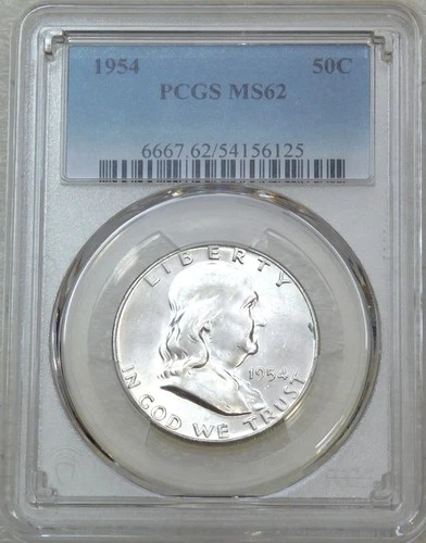 1954 P Franklin Half Dollar PCGS MS62 99% FBL Frosty White PQ Just Graded #B204B