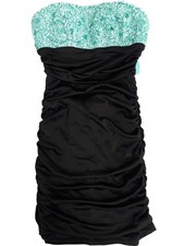 Junior Womens Aquamarine Black Silky Ruffle Sequin Cocktail Evening Dress