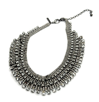 WHBM Silver Rhinestone Statement Bib Necklace Multi-Layer Glam, Missing Stones
