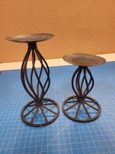 Metal Candle Holders Set 2 Black Iron Pillar Taper Candlestick Home Decor