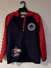 Mario Kart Kids Boys Pockets Red Navy Checkered Zip Active Hoodie Jacket Sz 8