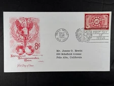 UN FDC 1956 8c International Telecommunication Union  First Day Cover a301