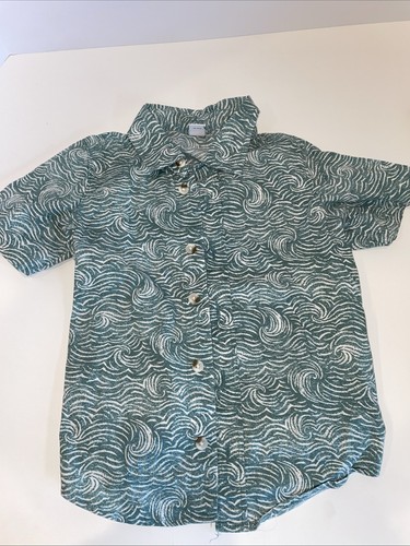 Old Navy Button Collar Surf Shirt 4T Stretch Green Ocean Waves - 第 1/12 張圖片
