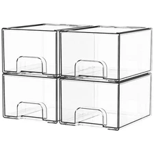 4 Pack Clear Stackable Storage Drawers,4.4'' Tall Acrylic Drawer Containers f...