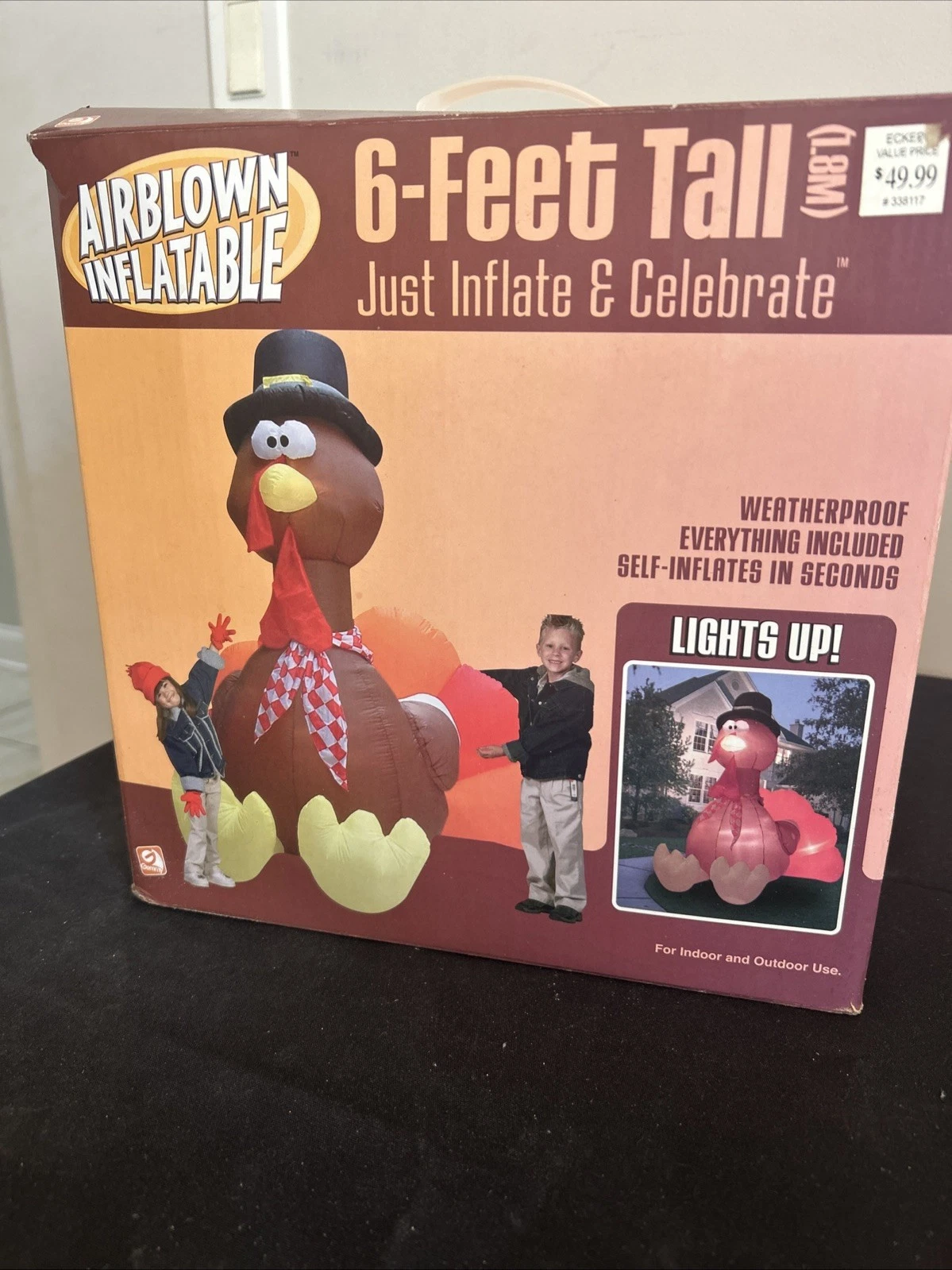 Gemmy 6' Airblown Inflatable Turkey Sitting Wearing a Pilgrim Hat Lights Up #6