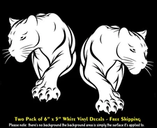 Black Panther Wild Cat Two Pack 6" x 5" White Vinyl Decals Car Truck Mirror Door