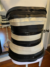 White House Black Market Strapless Sequin Striped Bustier Black/White 2 NWT.