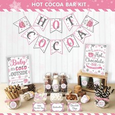 Hot Cocoa Bar Kit Pink Silver Snowflake Hot Cocoa Banner Bar Sign Hot Chocola...