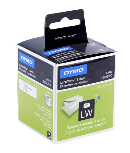 Dymo Etikettenrollen FüR Etikettendrucker S0722370 Weiß, 28,0 X 89,0 Mm, 2 X 130-image