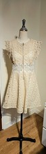 Sandro Beige White Lace Overlay Fit & Flare Midi Sleeveless Dress S