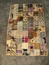 Vintage Antique Colorful Hand Sewn Crazy Quilt Throw Patchwork 57"/39" FOLK ART