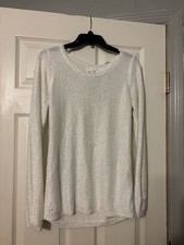 White House Black Market Ivory Sequin Open Knit Sweater with Back Tie