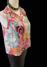 Rare Vintage 90s Top Pure Silk Blouse Groovy Psychedelic Boho Hippie Retro S