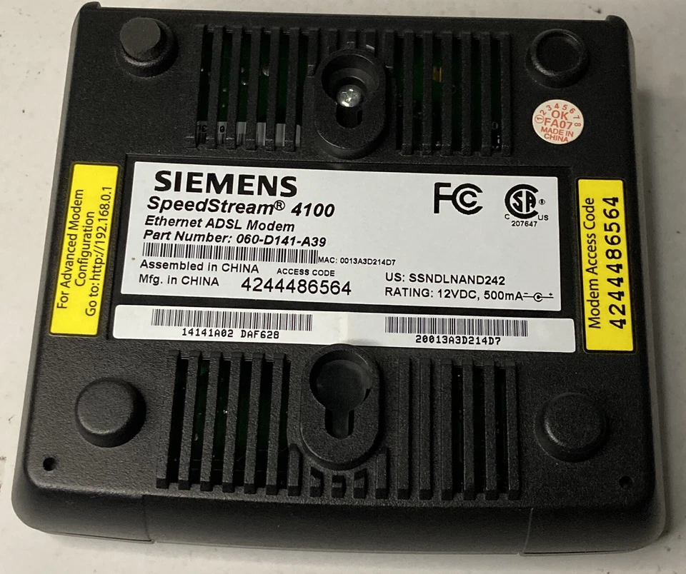 Used Siemens SPEEDSTREAM 4100 Ethernet DSL Modem 060-D141-A39 - Image 2 of 3