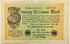 Deutsches Reich 20 Millionen Mark 1923 Papiergeld Banknoten Geldschein echt