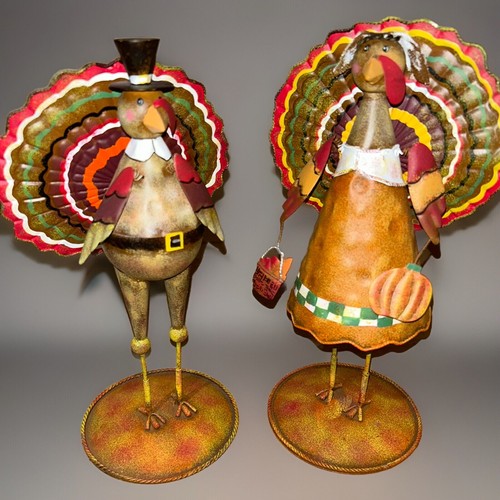 Rustic Tin Turkey’s~ Mr & Mrs Set Thanksgiving 10”