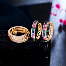 22mm Gold Plated Round Hoop Earrings Women Multicolor Cubic Zircon Party Jewelry