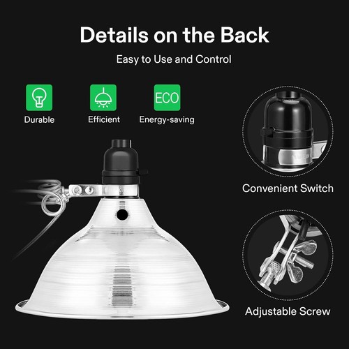 VIVOSUN 2PCS 150W Clamp Light, 8.5" Detachable Aluminum Reflector 6ft Cord E26 - Picture 3 of 8