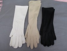 VTG LADIES GLOVES, 3 PAIR, WHITE, BEIGE, BLACK, CLEAN  NICE, SIZES 6 1/2-7 1/2