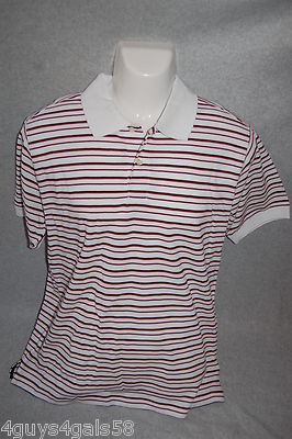 Mens Shirt PERFORMANCE POLO David & James WHITE BURGUNDY BLACK Stripes S 34-36