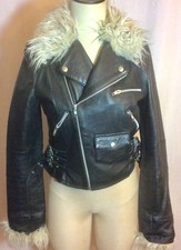 H&m Real Leather Moto Jacket Faux Shearling Black Size Extra Small