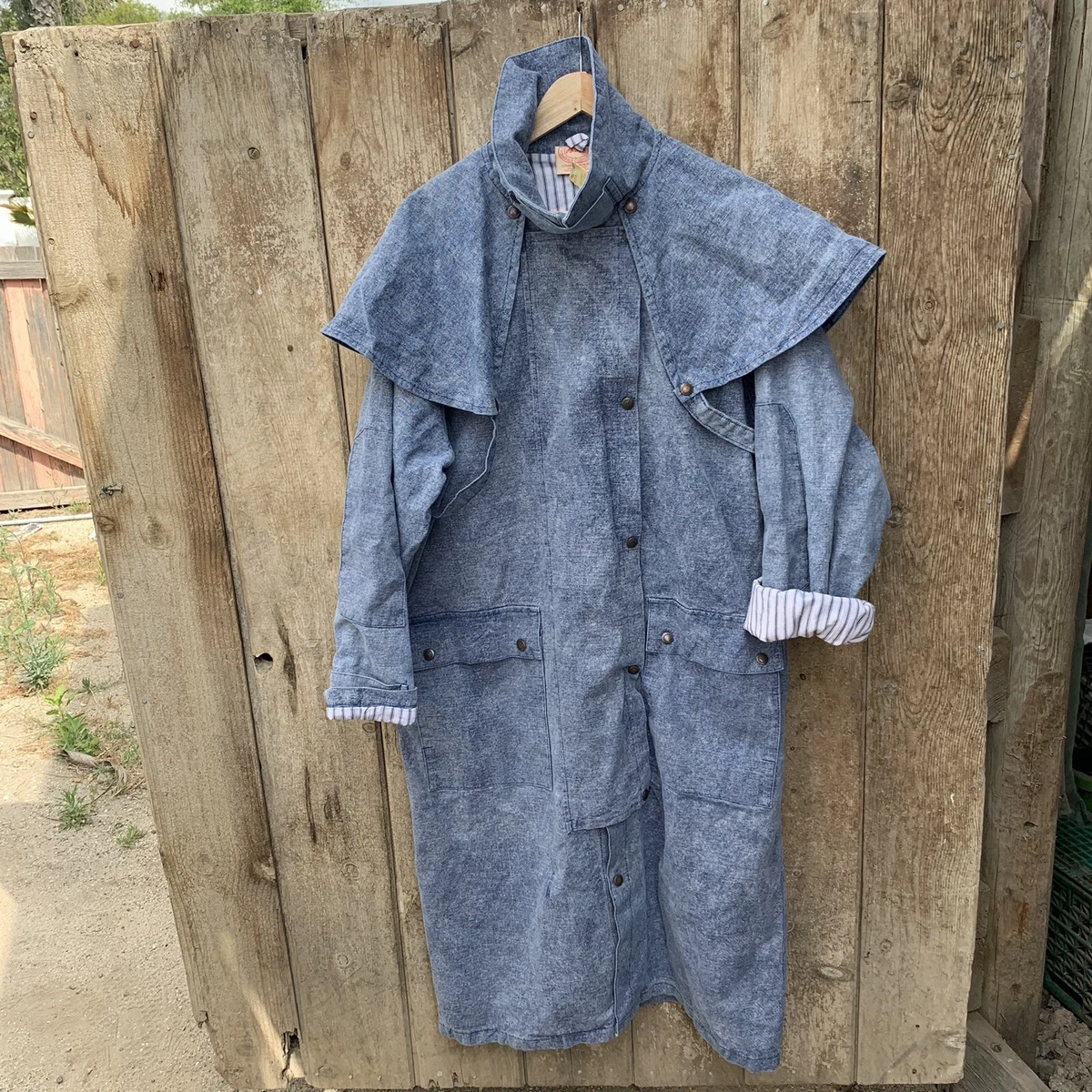 Australian Outback Collection Duster Coat Men Medium Blue Leather Denim RARE