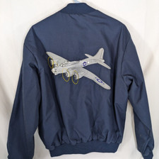 Vtg B-17 Bomber Embroidered USAF Jacket Sz L Dunbrooke Pla Jac Navy Blue