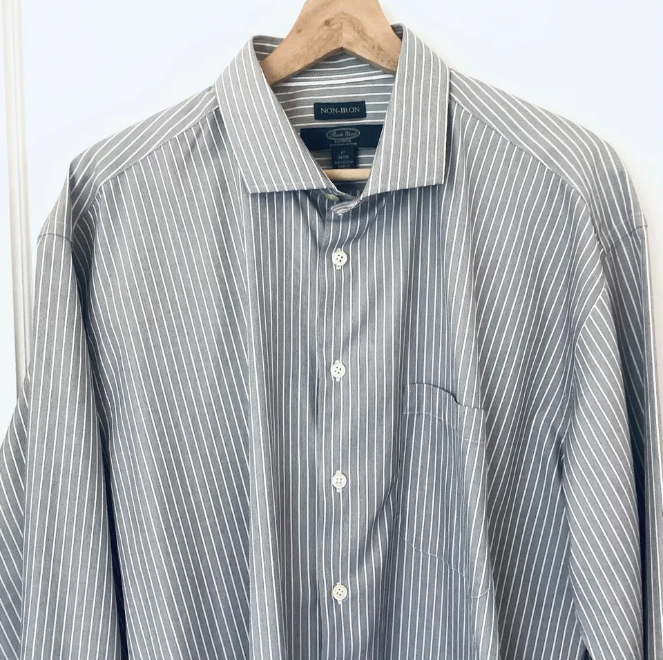 Camisa Pronto Uomo Platino Algodón Egipcio Para Hombre 17 34/35 Gris Rayas Sin Planchar Foto 2 de 4