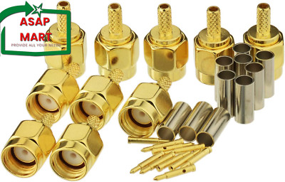Eightwood 10Pcs SMA Male Crimp RF Connector Gold-Plating for RG316 RG174 Cable.