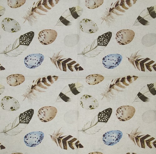 T231# 3 x tovaglioli di carta singola per motivo decoupage uova e piume beige - Foto 2 di 10