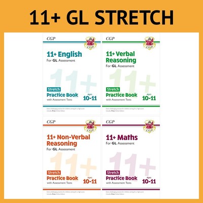 CGP 11+ GL Stretch 4 Bücher Bundle NEU Englisch Mathematik VR NVR mit Antworten 10-11