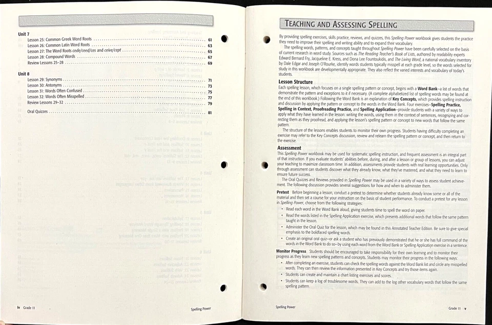 11th Grade - SPELLING POWER WORKBOOK (Teacher Annotated Edition)  2e  (2008) - Image 4 of 4