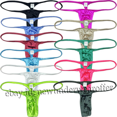 Mens Silk Shiny Bikini Thong Low Rise G-string Underwear Silky Slim Pouch T-Back