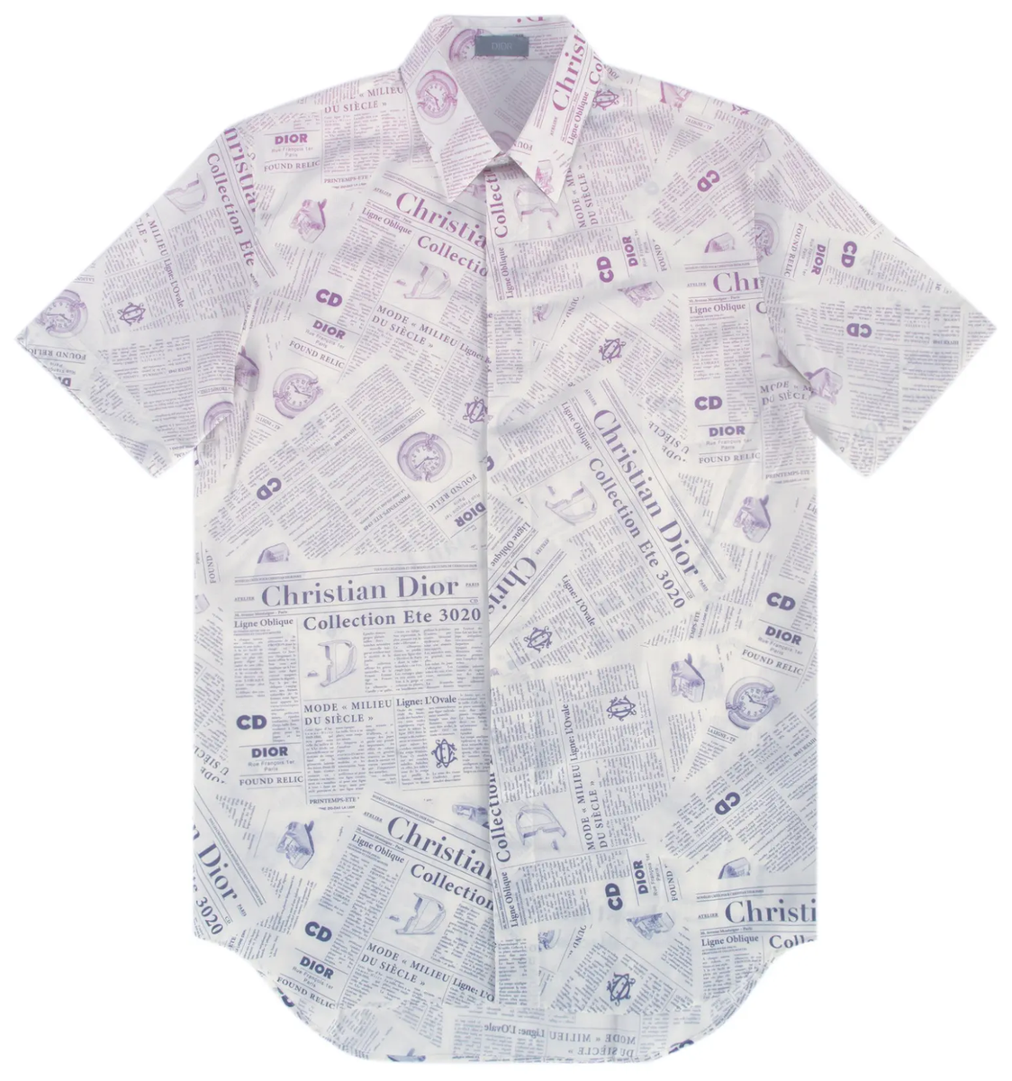 Dior Daniel Arsham Newspaper Silk Logo Short Sleeve Button Up Down